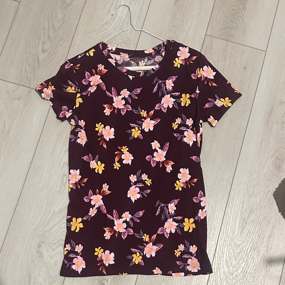 PINK Victoria's Secret Floral Short Sleeve Tee - Purple and Yellow